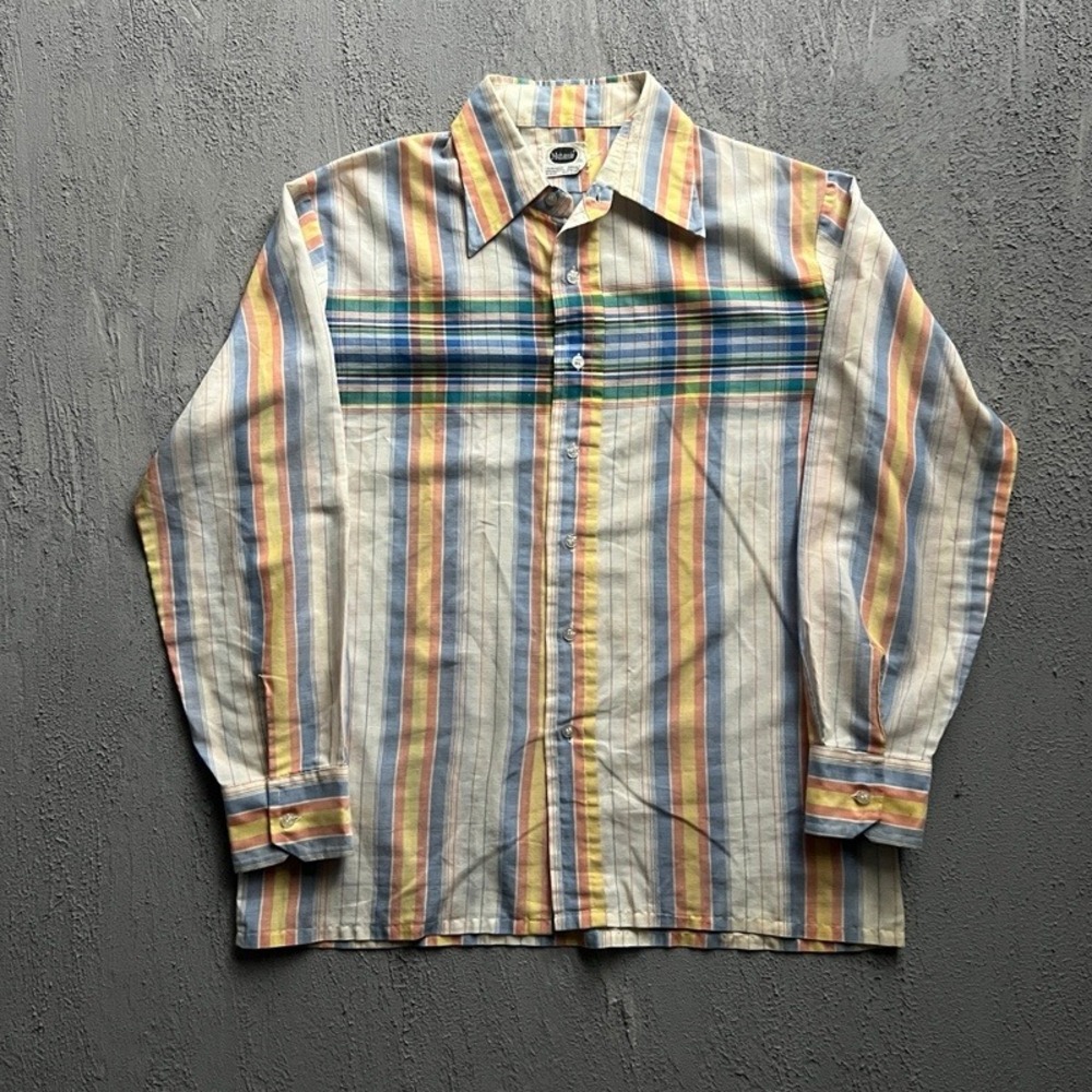Vintage Mohawk Button Up Shirt Large Multi Color 1970s Striped Plaid